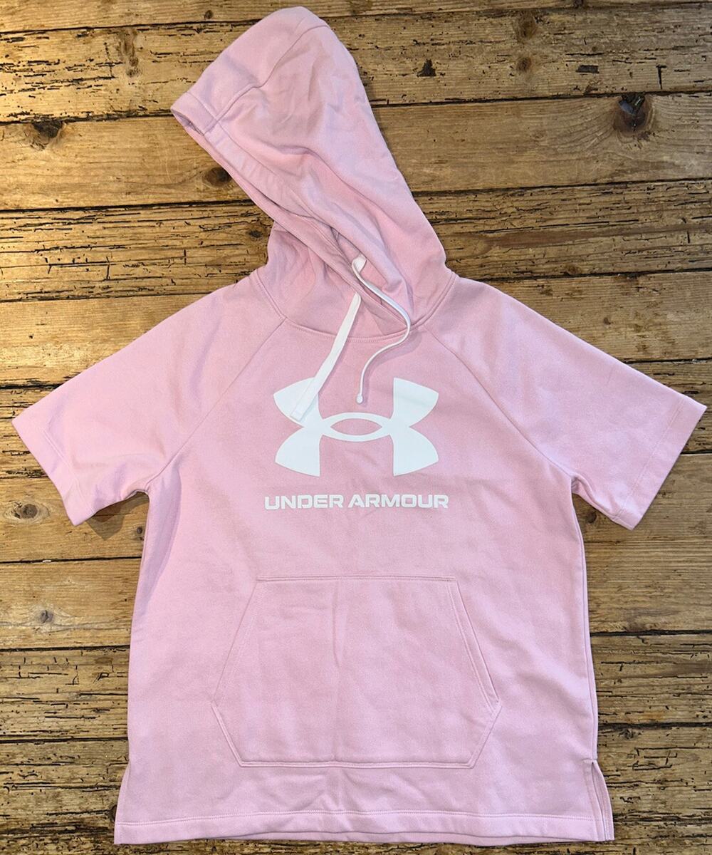 Under Armour Womens size S Rival Fleece Short Sleeve Hoodie Sweatshirt Pink